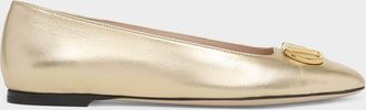 Valentino Garavani VLogo Signature Metallic Leather Ballerina Flats