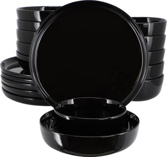 Elama Duncan 18 Piece Porcelain Dinnerware Set in Black