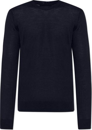Giorgio Armani Dunne wollen trui - Heren - Ronde hals truien - Blauw - XL - Wol - Truien & Vesten