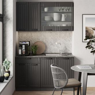 Vicco Cocina Para Solteros Fame-line, Gris Oscuro, 140 Cm Sin Encimera, Vicco