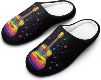 Generic Guitar Colorful Musical Notes Womens Slippers Warm House Slippers Indoor House Shoes with Anti-Skid Rubber Sole