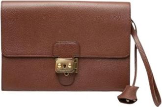 Herm&egrave;s Pre-owned Jet Pochette Clutch - Dames - Vintage Clutch - Bruin - ONE Size - Leer - Vintage