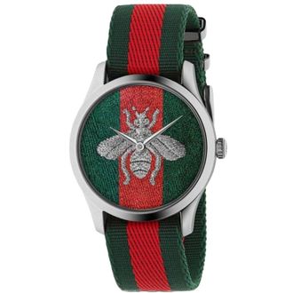 Gucci YA1264148 G-Timeless Bee Fabric Strap Mens Watch - Neon Multi Stainless Steel - One Size