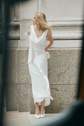 BHLDN Sleeveless Cowl-Neck Bias-Cut A-Line Midi Dress