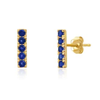 MAX + STONE 14k Yellow Gold Small 2mm Gemstone Bar Stud Earrings with Push Backs