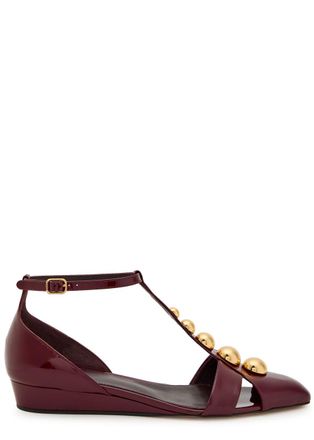 Chlo&eacute; Cleia Stud-embellished Patent Leather Sandals - Burgundy - 36 (IT36 / UK3)