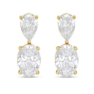 Diana M. Jewels 14K Yellow Gold 15.00 Cts of Lab grown pear and oval shape diamond drop earrings