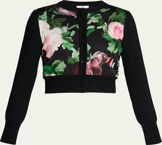 Erdem Floral Merino Wool-Blend Cropped Cardigan