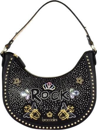 Braccialini Rock Hobo Schoudertas in Zwart Kunstleer - Dames - Schoudertassen - Zwart - ONE Size - Leer - Tassen