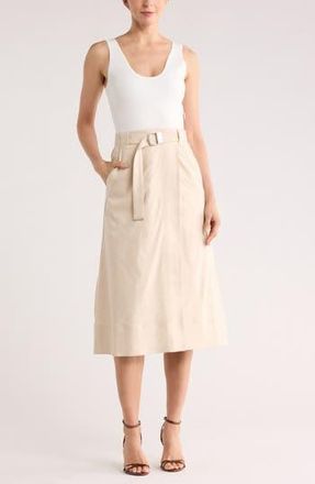 SIMKHAI Camden Sleeveless Linen Blend Midi Dress in White Multi at Nordstrom Rack, Size 4