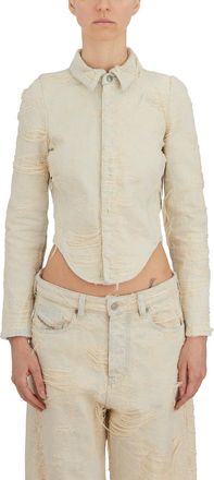 Diesel Womens Camicia Corta In Cotone - Ivory Cotton - Size Small