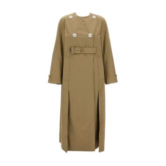 Simone Rocha Midi Dresses, female, Green, S, Stylish Long Trench Coat with Slits