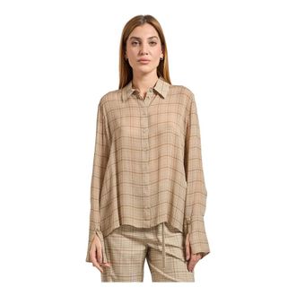 Patrizia Pepe Overhemden, Dames, Beige, S, Geruit Patroon Dames Overhemd Beige