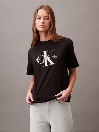 Calvin Klein Jeans Calvin Klein Womens Monogram Logo Graphic Boxy Crewneck T-Shirt - Black - XS