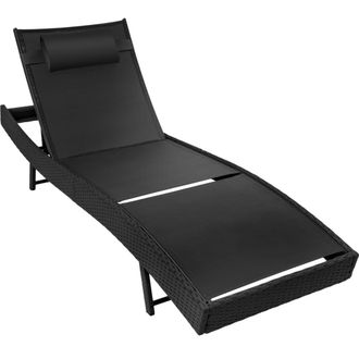TecTake Tumbona de rat&aacute;n ajustable en 6 posiciones y coj&iacute;n extra&iacute;ble negro