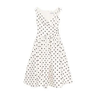 Self Portrait Kleedjes, Dames, Beige, S, Katoen, Polka Dot Katoenen Midi Jurk