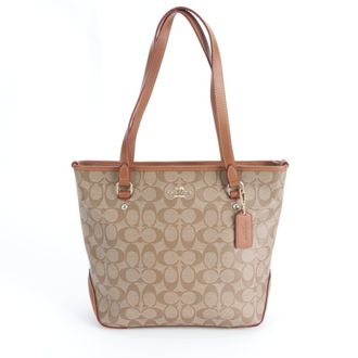 Coach Signature Brown Leather Coated Canvas Handbag Tote Bag (Pre-Owned)