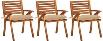 vidaXL Sillas De Comedor Jard&iacute;n Con Cojines 3 Uds Madera Maciza Acacia Vidaxl