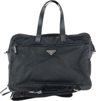 Prada Pre-owned Tessuto Saffiano Aktetas - Heren - Vintage Weekendtas - Zwart - ONE Size - Leer - Vintage