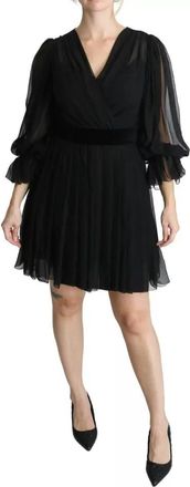 Dolce & Gabbana Black Mesh Pleated Mini Silk Blend Womens Dress (Pre-Owned)