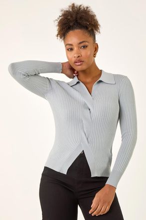 Roman Collar Ribbed Cable Knit Jumper