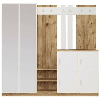 Dmora Mobile da ingresso Media, Entratina appendiabiti, Composizione per atrio, Consolle portaoggetti multifunzione, 187x38h180 cm, Quercia e Bianco, con