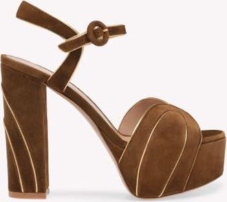Gianvito Rossi Tamara Sandals in Brown Suede And Nappa at Nordstrom, Size 41.5
