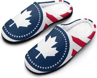 Generic U.S. UK And Canada Flag Mens House Slippers Memory Foam Washable Cotton Slip on Home Shoes