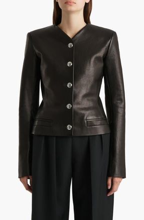 Khaite Nara Collarless Leather Jacket in Black at Nordstrom, Size 4
