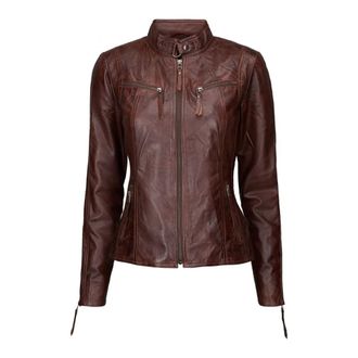BTF-CPH Biker Jacket 10245 - Dames - Leren en Su&egrave;de Jassen - Bruin - M - Leer - Jassen