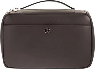 Brunello Cucinelli Leren Handtas - Heren - Toilettassen - Bruin - ONE Size - Leer - Tassen
