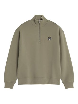 Maison Kitsun&eacute; half-zip fox head-embroidered sweatshirt - Green