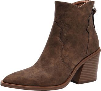 Generic Womens Chelsea Boots High Chunky Heels Boots Back Zipper Combat Ankle Booties,Brown,4.5 UK