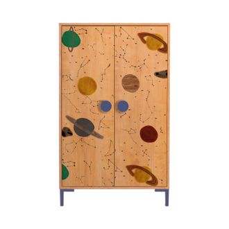 Really Nice Things Armario de 2 puertas color roble con estampado de espacio