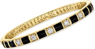 Ross-Simons Lab-Grown Diamond and Black Enamel Bangle Bracelet in 18kt Gold Over Sterling