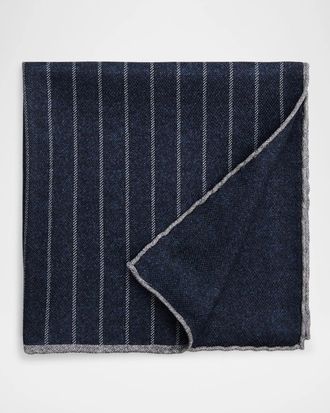 Brunello Cucinelli Men & apos;s Fine Stripe Double-Face Silk Pocket Square