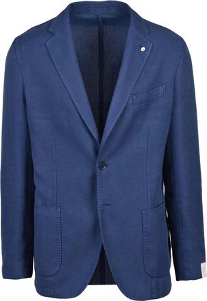 L.B.M. 1911 Blue Cotton Ramie Rounded Blazer Jacket