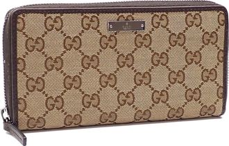 Gucci Beige Brown Gg Canvas Leather Long Wallet (Bi-Fold) (Pre-Owned)
