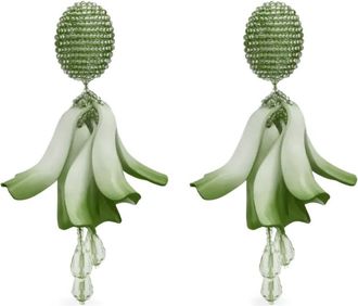 Oscar De La Renta Orecchini a fiore con perline - Verde