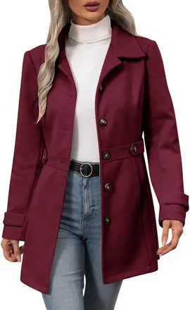 Generic Womens Trench Coat Mid-Length Long Wool Coats Ladies Lapel Collar Single Coat Fit Casual Work Office Warm Winter Jackets Womens Fall and Winter Coats 