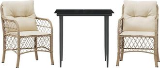 vidaXL Sillas Y Mesita De Jard&iacute;n 3 Piezas Rat&aacute;n Sint&eacute;tico Coj&iacute;n Beige Vidaxl