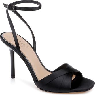 Badgley Mischka Parisa Ankle Strap Sandal in Black Satin at Nordstrom, Size 5.5