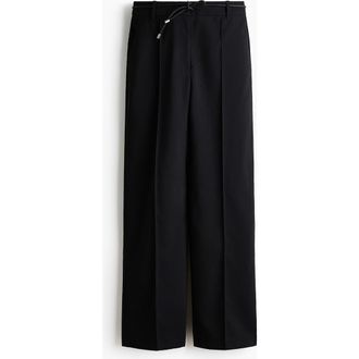 H&M Straight Belted Trousers in Black at Nordstrom, Size 12