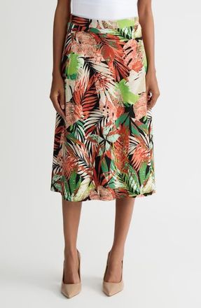 Kasper Tropical Print Pull-On Midi Skirt in Red/Green/Black Multi at Nordstrom, Size X-Small