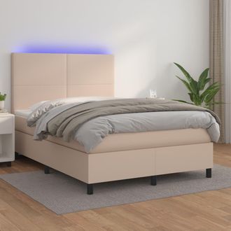 vidaXL Cama Box Spring Colch&oacute;n Led Cuero Sint&eacute;tico Capuchino 140x190cm Vidaxl