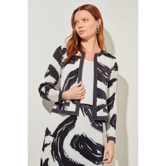 Ming Wang Abstract Brushstroke Crepe de Chine Jacket in Black/white at Nordstrom, Size 1X