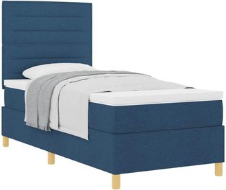 vidaXL Box Spring Bed with Headboard Blue 90 x 190 cm Fabric vidaXL
