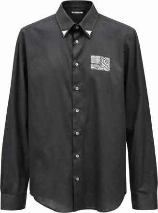 Roberto Cavalli Flag Print Cotton Button-Down Shirt, Brand Size 52 ( US Size 42 )