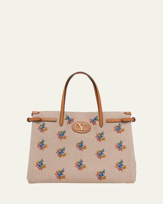 Valentino Garavani Floral-Embroidered Canvas Tote Bag