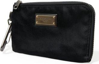 Dolce & Gabbana Mens Logo-Plaque Nylon Coin Purse Black Leather